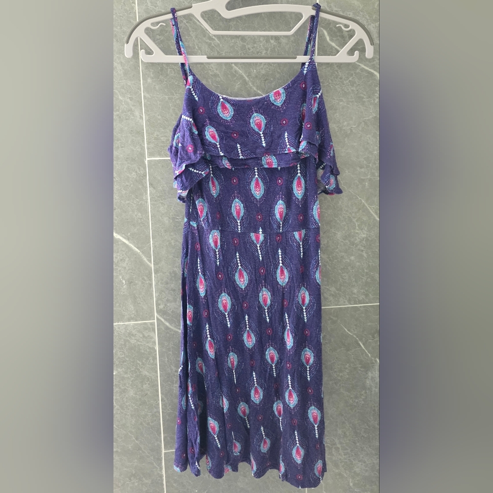 Pink Republic Women's Navy Purple Paisley Print Ruffle Dress Size Small